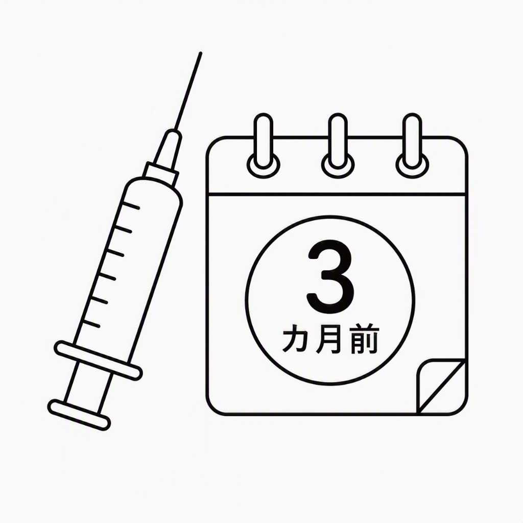 注射器と3か月前カレンダーのアイコン（vaccination three months ahead icon）