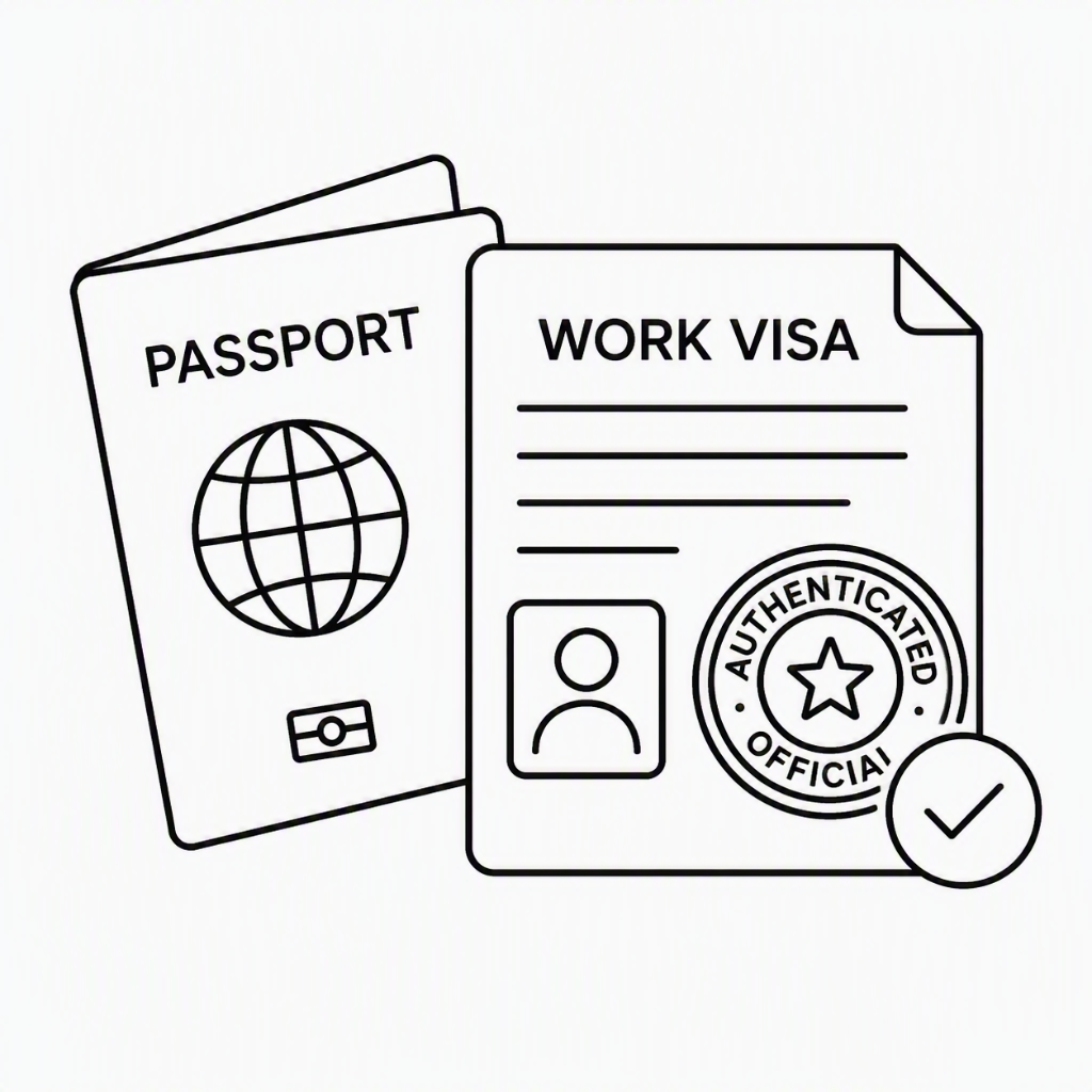 外務省付きビザ書類のアイコン（work visa and apostille icon）